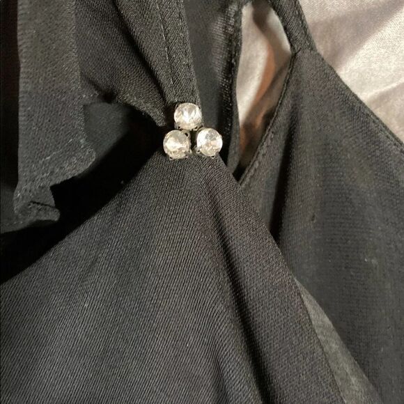 Marc Bouwer Glamit Black Full Length Formal Dress With Rhinestone Brooch Size 6 - Picture 4 of 6